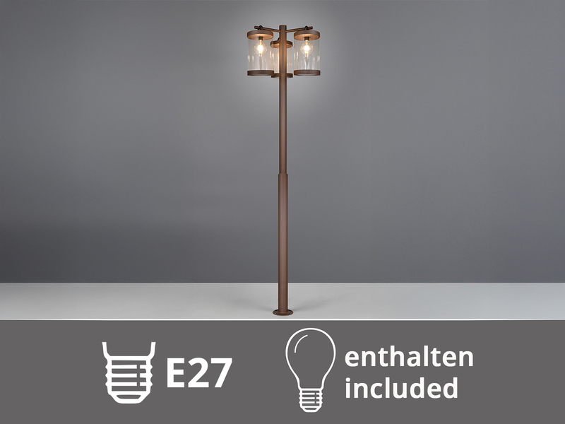 LED Straßenlaterne im Landhausstil, 3-flammig Rostoptik, Höhe 240cm