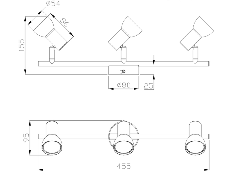 Deckenstrahler CANTAR 3-flammig Metall in Weiß, Spots schwenkbar, Breite: 45,5cm