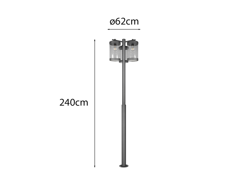 LED Straßenlaterne im Landhausstil, 3-flammig Anthrazit, Höhe 240cm
