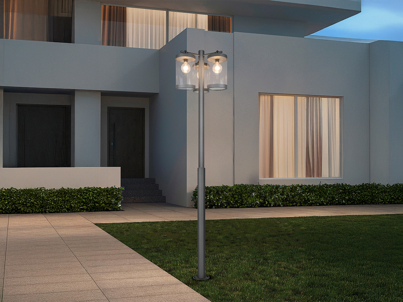 LED Straßenlaterne im Landhausstil, 3-flammig Anthrazit, Höhe 240cm