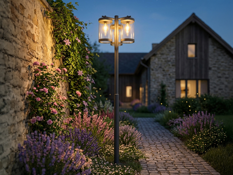 LED Straßenlaterne im Landhausstil, 3-flammig Anthrazit, Höhe 240cm