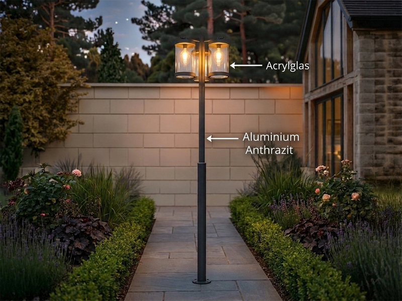 LED Straßenlaterne im Landhausstil, 3-flammig Anthrazit, Höhe 240cm