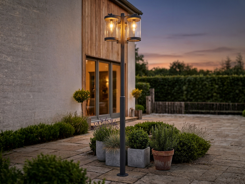 LED Straßenlaterne im Landhausstil, 3-flammig Anthrazit, Höhe 240cm