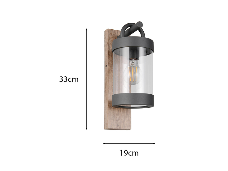 LED Außenwandleuchte Laterne im Landhausstil mit Holzoptik, Höhe 33cm