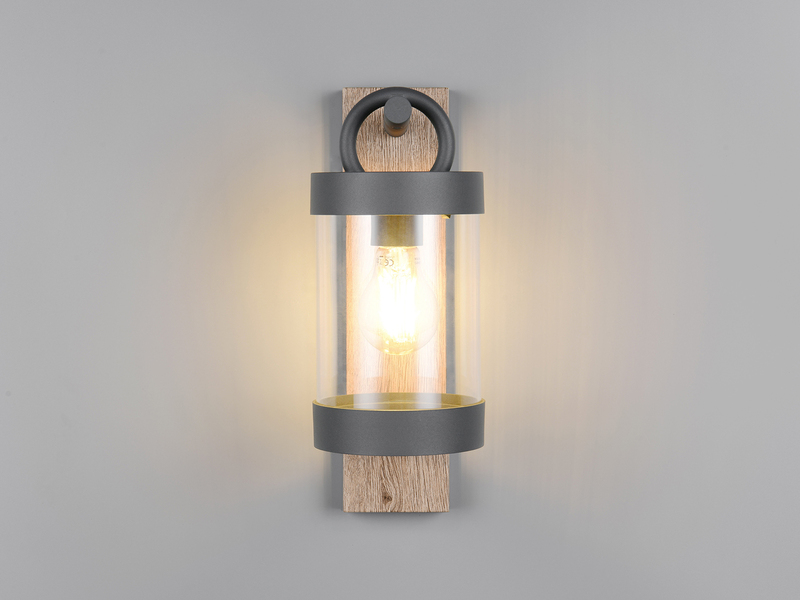 LED Außenwandleuchte Laterne im Landhausstil mit Holzoptik, Höhe 33cm