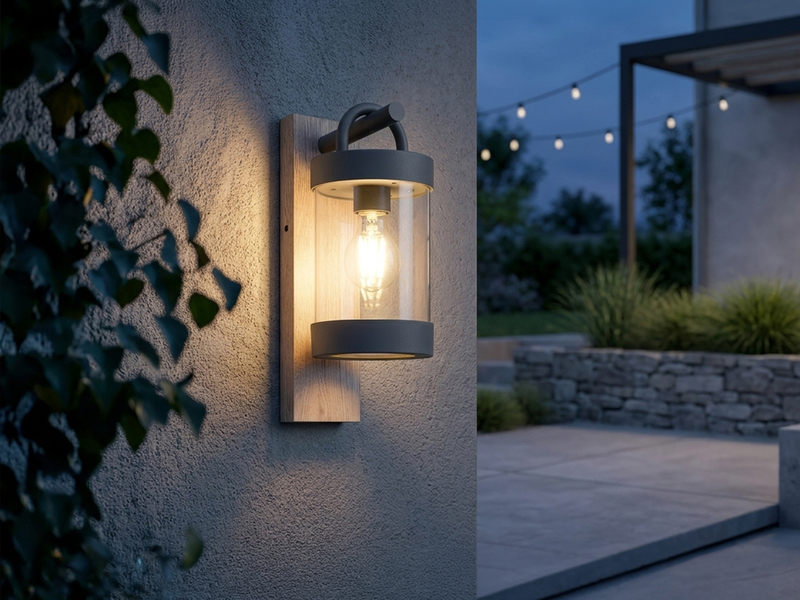 LED Außenwandleuchte Laterne im Landhausstil mit Holzoptik, Höhe 33cm