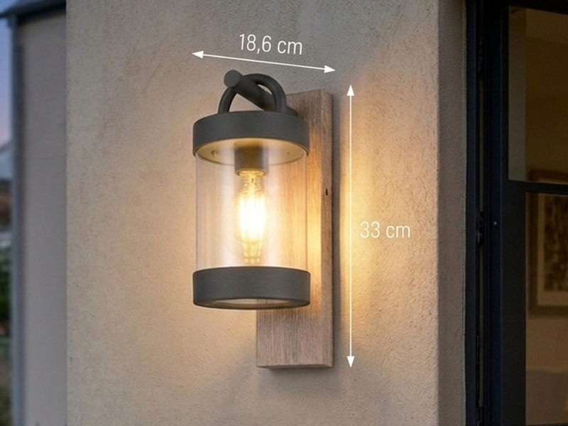 LED Außenwandleuchte Laterne im Landhausstil mit Holzoptik, Höhe 33cm