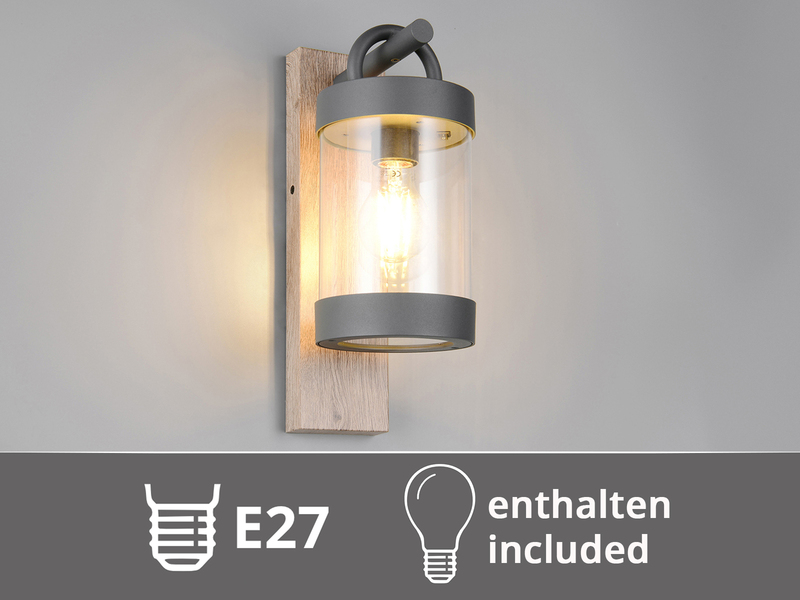 LED Außenwandleuchte Laterne im Landhausstil mit Holzoptik, Höhe 33cm