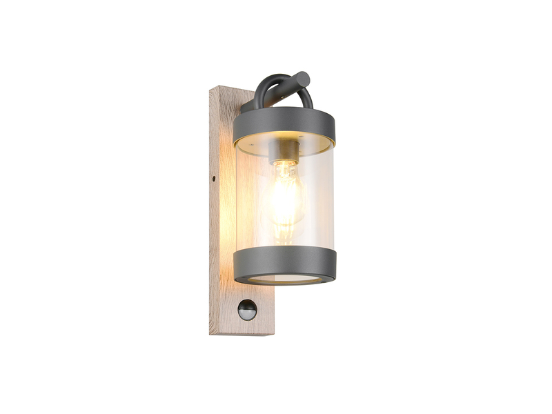 LED Außenwandleuchte mit Bewegungsmelder, Laterne Holzoptik, Höhe 33cm