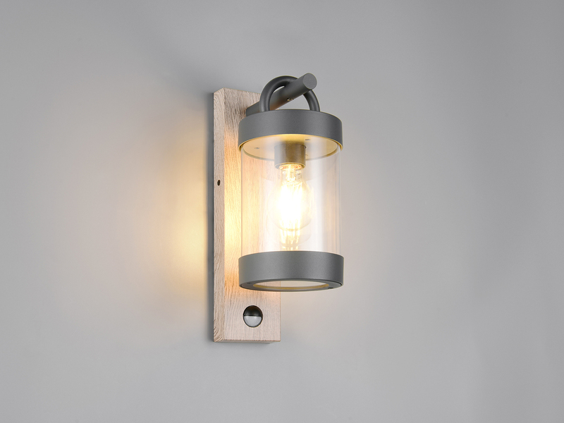 LED Außenwandleuchte mit Bewegungsmelder, Laterne Holzoptik, Höhe 33cm