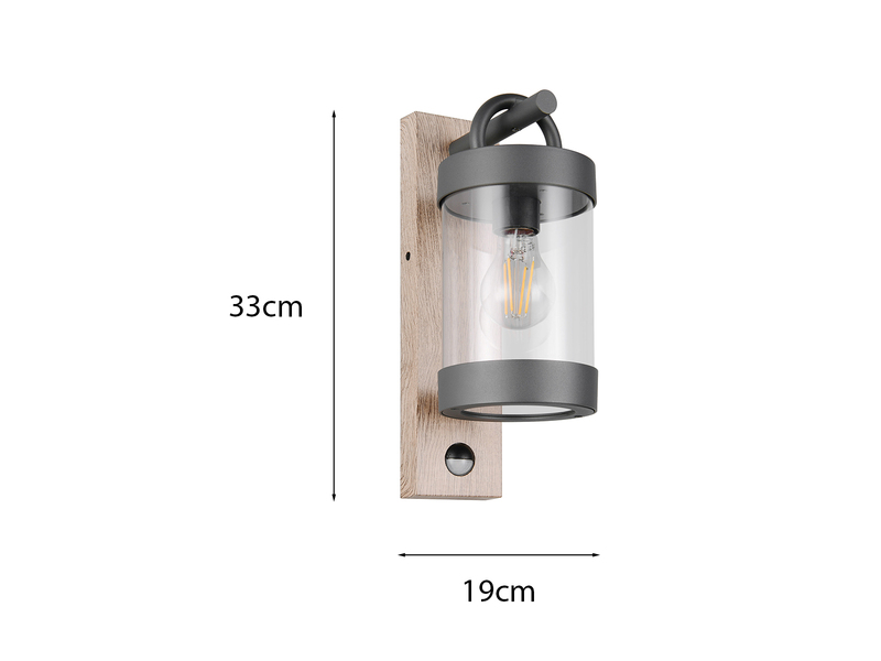 LED Außenwandleuchte Laterne Holzoptik mit Bewegungsmelder, Höhe 33cm