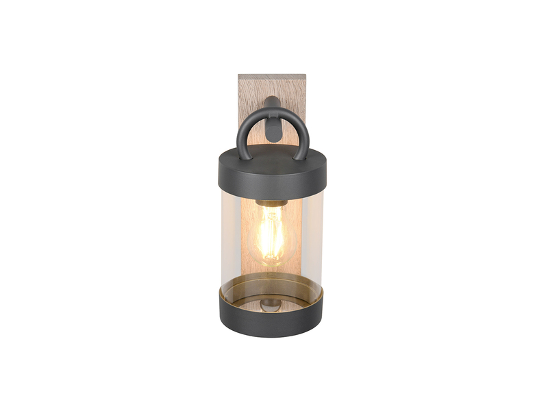 LED Außenwandleuchte mit Bewegungsmelder, Laterne Holzoptik, Höhe 33cm