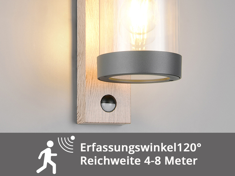 LED Außenwandleuchte Laterne Holzoptik mit Bewegungsmelder, Höhe 33cm