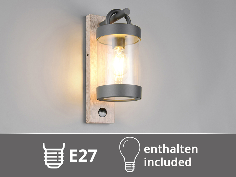 LED Außenwandleuchte Laterne Holzoptik mit Bewegungsmelder, Höhe 33cm