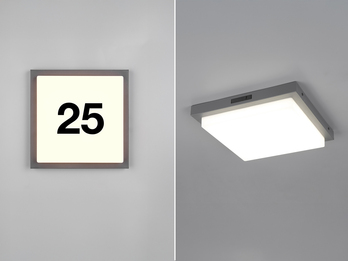 LED Außenwandleuchte BERMEJO mit Hausnummer & Bewegungsmelder 30 x 30cm