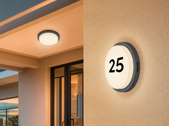 2er Set LED Außenwandleuchten mit Bewegungsmelder & Hausnummernset Ø 30cm
