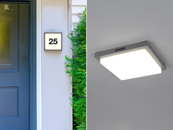2er Set LED Außenwandleuchten mit Bewegungsmelder & Hausnummernset 30 x 30cm
