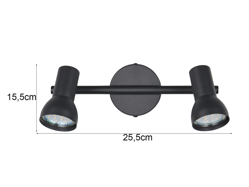 Deckenstrahler CANTAR 2-flammig Metall Schwarz, Spots schwenkbar, Breite: 25,5cm