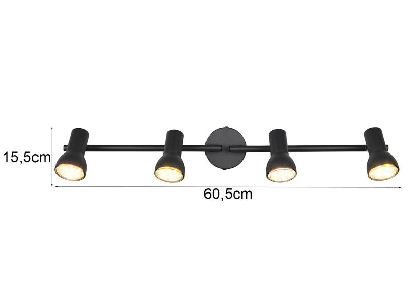 Deckenstrahler CANTAR 4-flammig Metall Schwarz, Spots schwenkbar, Breite: 60,5cm