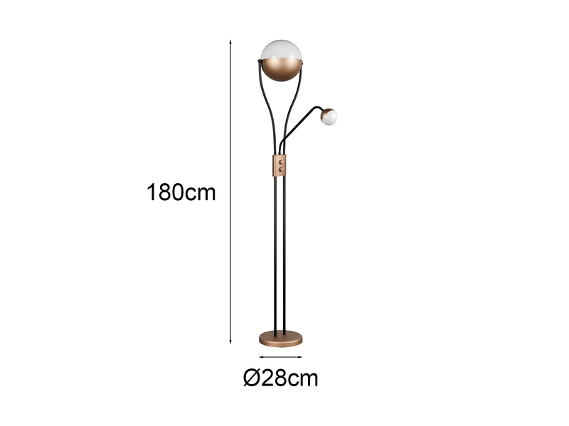 LED Deckenfluter CHRIS mit flexibler Leselampe, Schwarz Coffee, Höhe 180cm