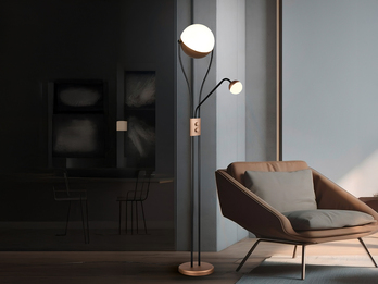 LED Deckenfluter CHRIS mit flexibler Leselampe, Schwarz Coffee, Höhe 180cm