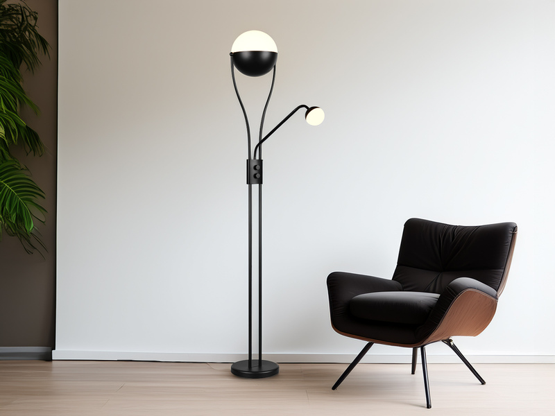LED Deckenfluter CHRIS mit flexibler Leselampe, Schwarz, Höhe 180cm
