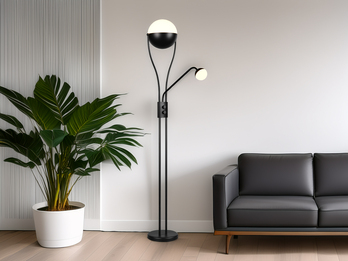 LED Deckenfluter CHRIS mit flexibler Leselampe, Schwarz, Höhe 180cm