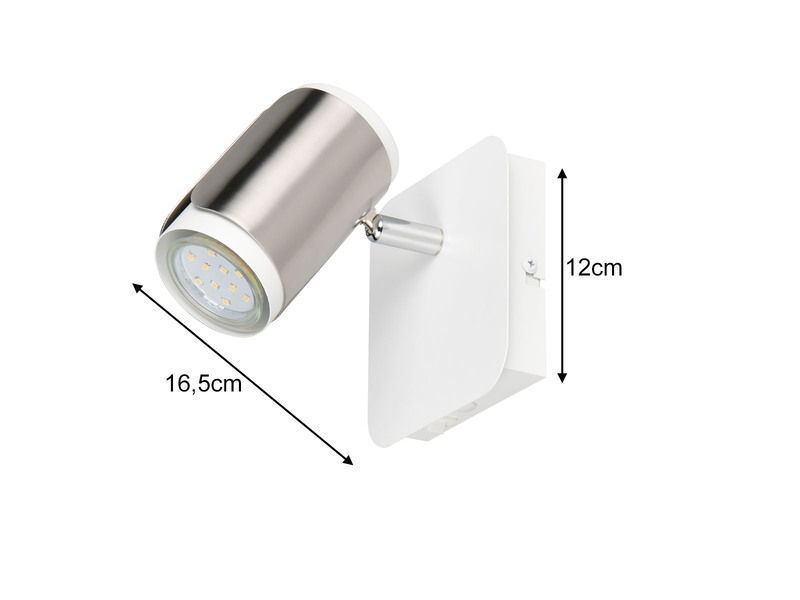 LED Wandstrahler Metall Weiß / Silber mit Schalter, Breite 12cm
