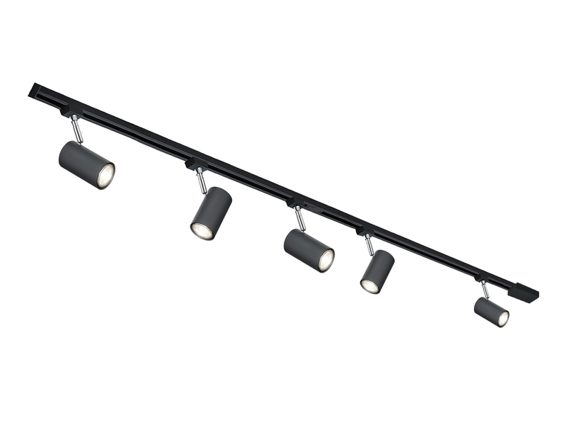 Lichtschienensystem Schwarz mit 5 Spots & Einspeisung 3-adrig, Länge 202,5cm