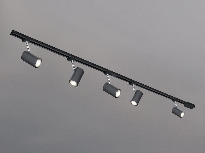 Lichtschienensystem Schwarz mit 5 Spots & Einspeisung 3-adrig, Länge 202,5cm
