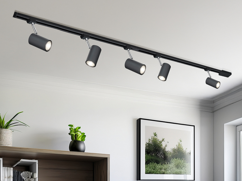 Lichtschienensystem Schwarz mit 5 Spots & Einspeisung 3-adrig, Länge 202,5cm