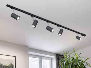 Lichtschienensystem Schwarz mit 5 Spots & Einspeisung 3-adrig, Länge 202,5cm