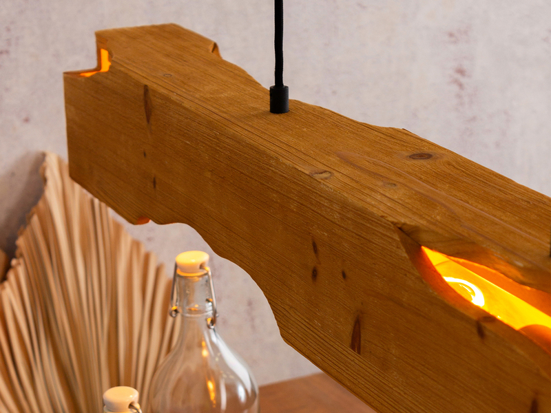 Balken Pendelleuchte VENUS aus Naturholz rustikales Design, Breite 100cm