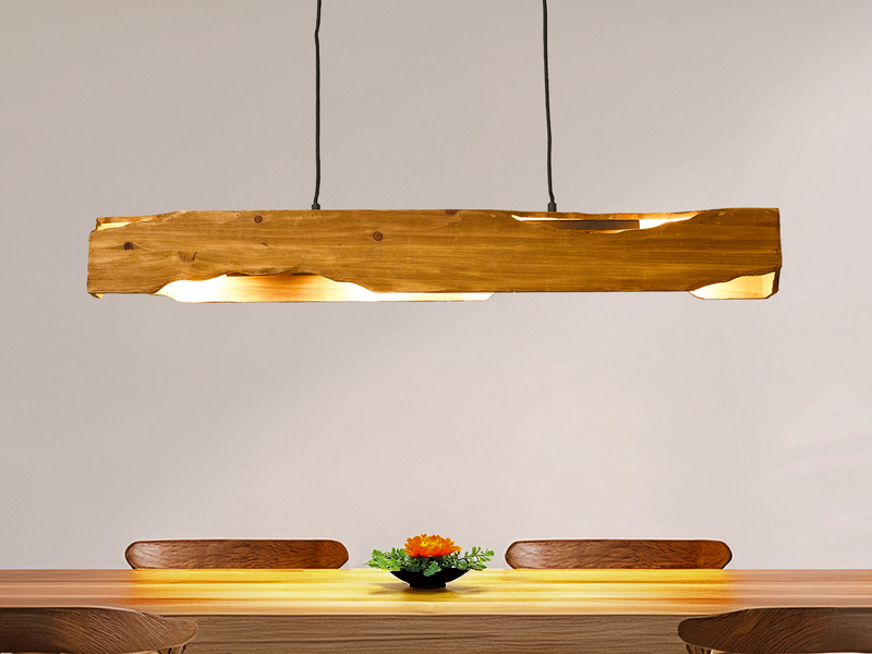 Pendelleuchte VENUS mit Holzbalken aus rustikalem Naturholz, Breite 100cm