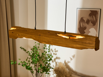 Balken Pendelleuchte VENUS aus Naturholz rustikales Design, Breite 100cm