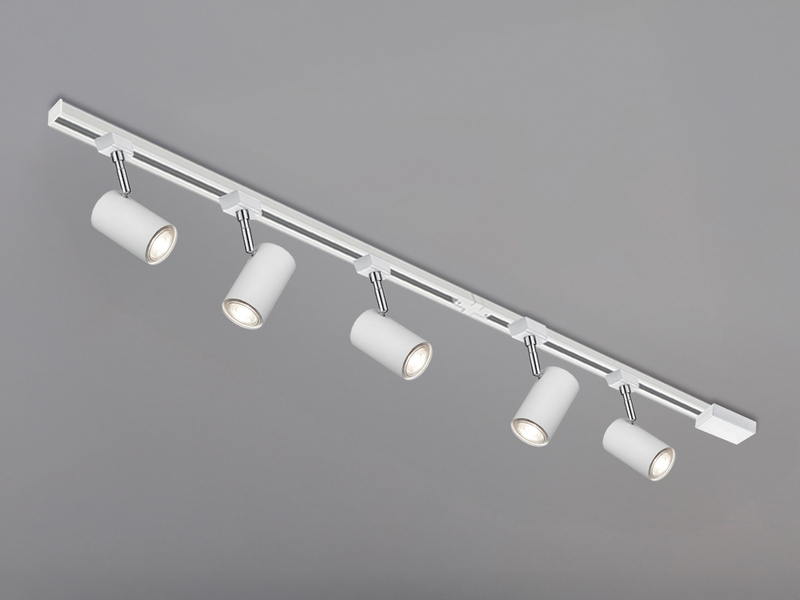 Lichtschienensystem Weiß mit 5 Spots & Einspeisung 3-adrig, Länge 202,5cm