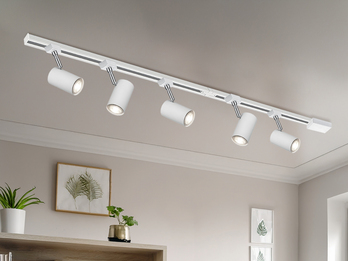 Lichtschienensystem Weiß mit 5 Spots & Einspeisung 3-adrig, Länge 202,5cm