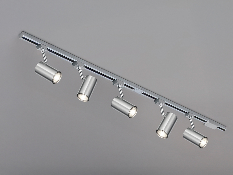 Lichtschienensystem mit 5 Spots Silber & Einspeisung 3-adrig, Länge 202,5cm
