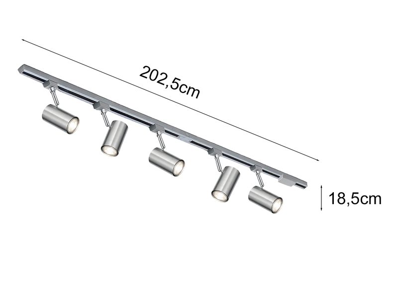 Lichtschienensystem mit 5 Spots Silber & Einspeisung 3-adrig, Länge 202,5cm