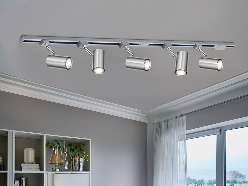 Lichtschienensystem mit 5 Spots Silber & Einspeisung 3-adrig, Länge 202,5cm