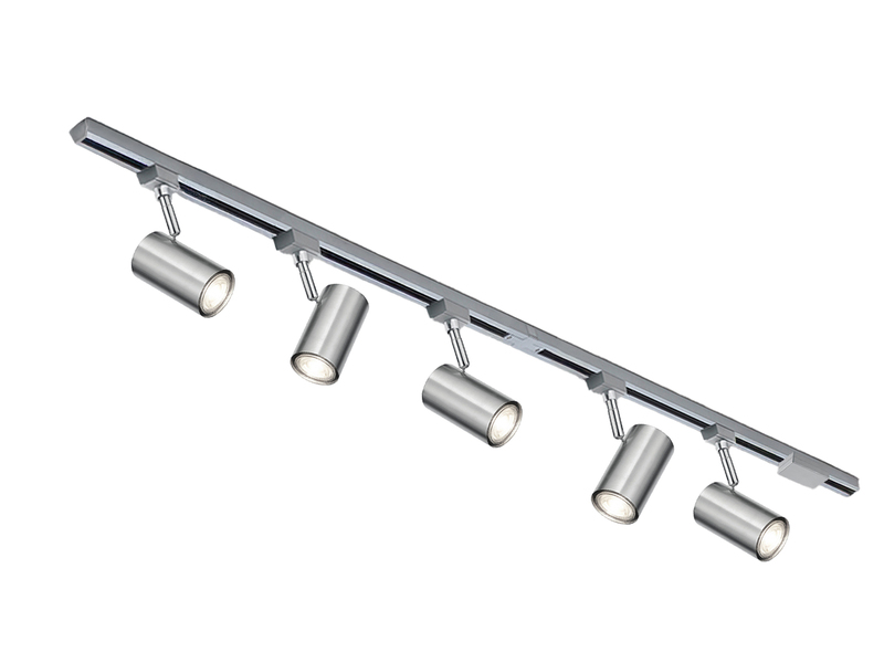 Lichtschienensystem mit 5 Spots Silber & Einspeisung 3-adrig, Länge 202,5cm