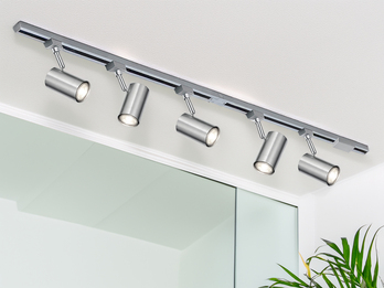 Lichtschienensystem mit 5 Spots Silber & Einspeisung 3-adrig, Länge 202,5cm