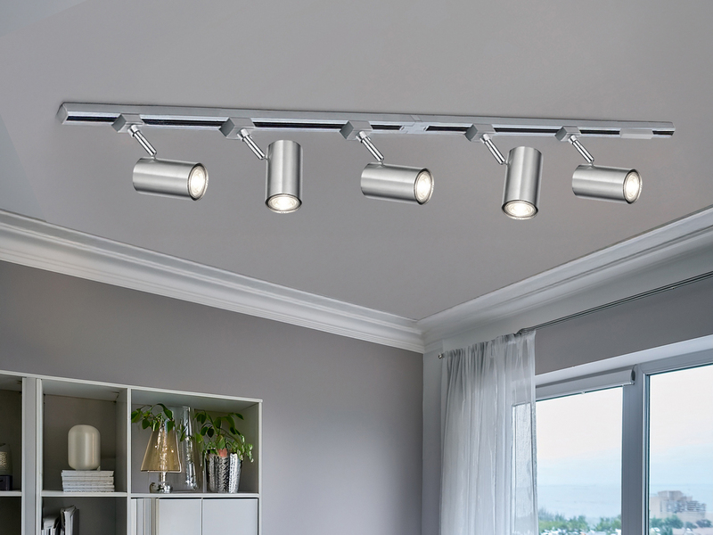 Lichtschienensystem mit 5 Spots Silber & Einspeisung 4-adrig, Länge 202,5cm