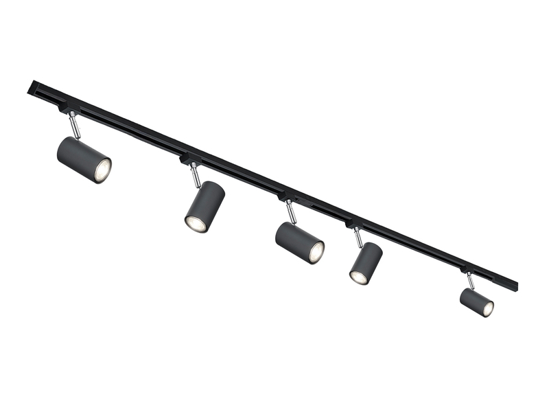 Lichtschienensystem Schwarz mit 5 Spots & Einspeisung 4-adrig, Länge 202,5cm