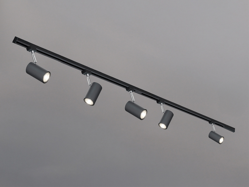 Lichtschienensystem Schwarz mit 5 Spots & Einspeisung 4-adrig, Länge 202,5cm