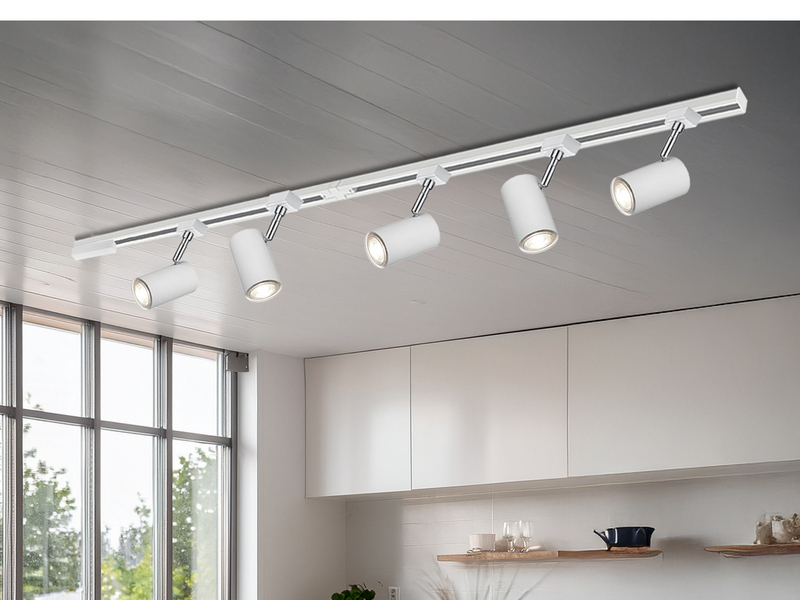 Lichtschienensystem Weiß mit 5 Spots & Einspeisung 4-adrig, Länge 202,5cm