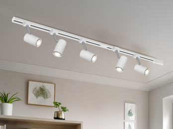 Lichtschienensystem Weiß mit 5 Spots & Einspeisung 4-adrig, Länge 202,5cm