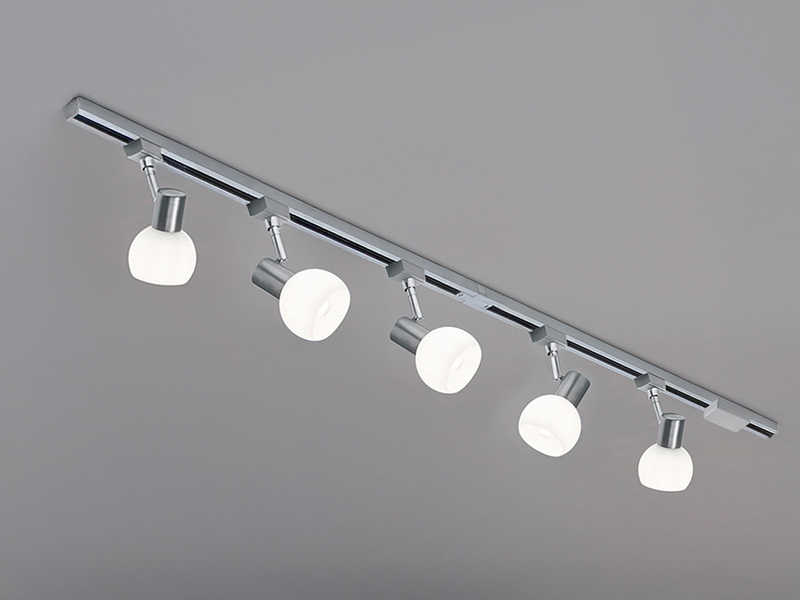 Lichtschienensystem mit 5 Spots Glas Weiß & Einspeisung 3-adrig, Länge 202,5cm