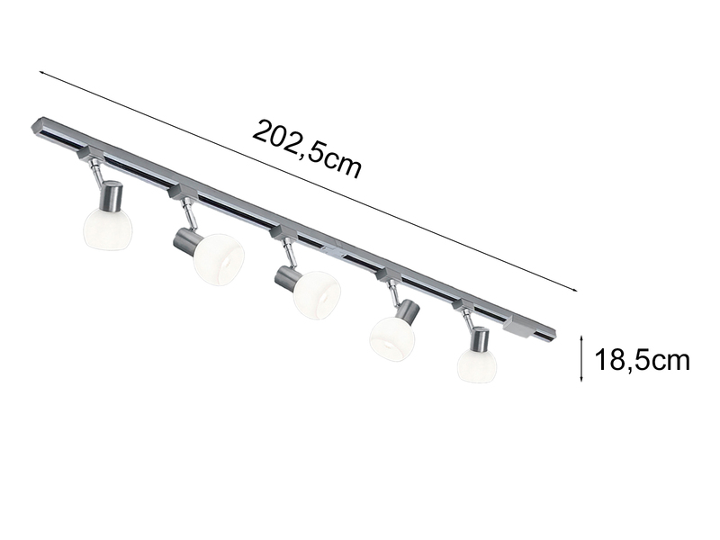 Lichtschienensystem mit 5 Spots Glas Weiß & Einspeisung 3-adrig, Länge 202,5cm