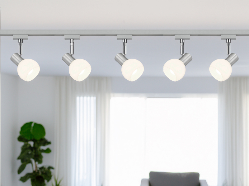 Lichtschienensystem mit 5 Spots Glas Weiß & Einspeisung 3-adrig, Länge 202,5cm